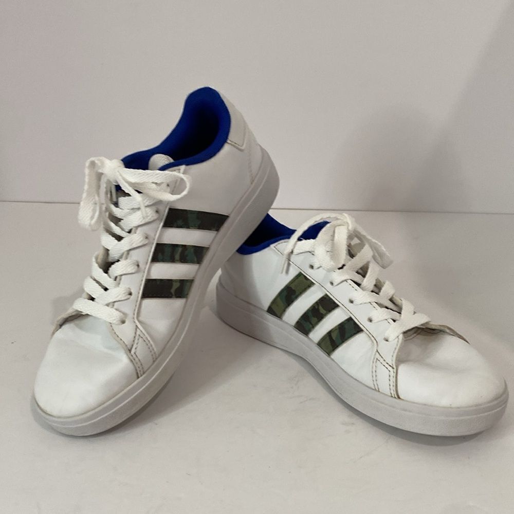 Adidas Kids' Grand Court 2.0 K Tennis Shoes GV6796 White Green Oxide